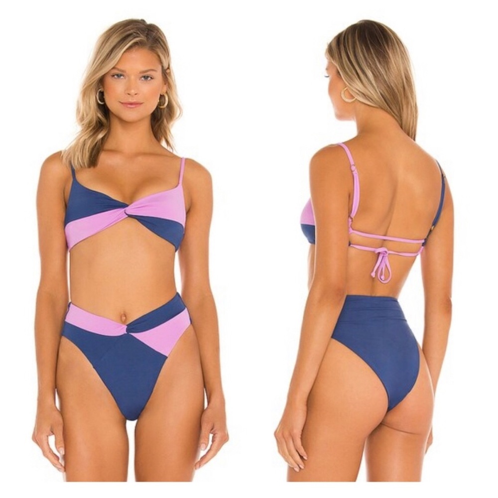 L*Space Ringo Top Nancy Bikini High Waisted Bottoms Color Block Blue Pink XS